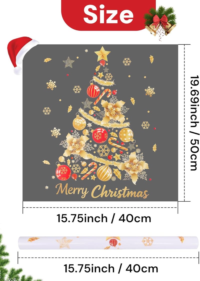 Nullyda Christmas Tree Window Clings for Glass, 19.69 * 15.75 Inch Large Golden Snowflake & Tree Decals, Removable Sticker for Glass Wall Mural Door Showcase DIY Christmas Decor - 2 Pack (Style C) - Image 3